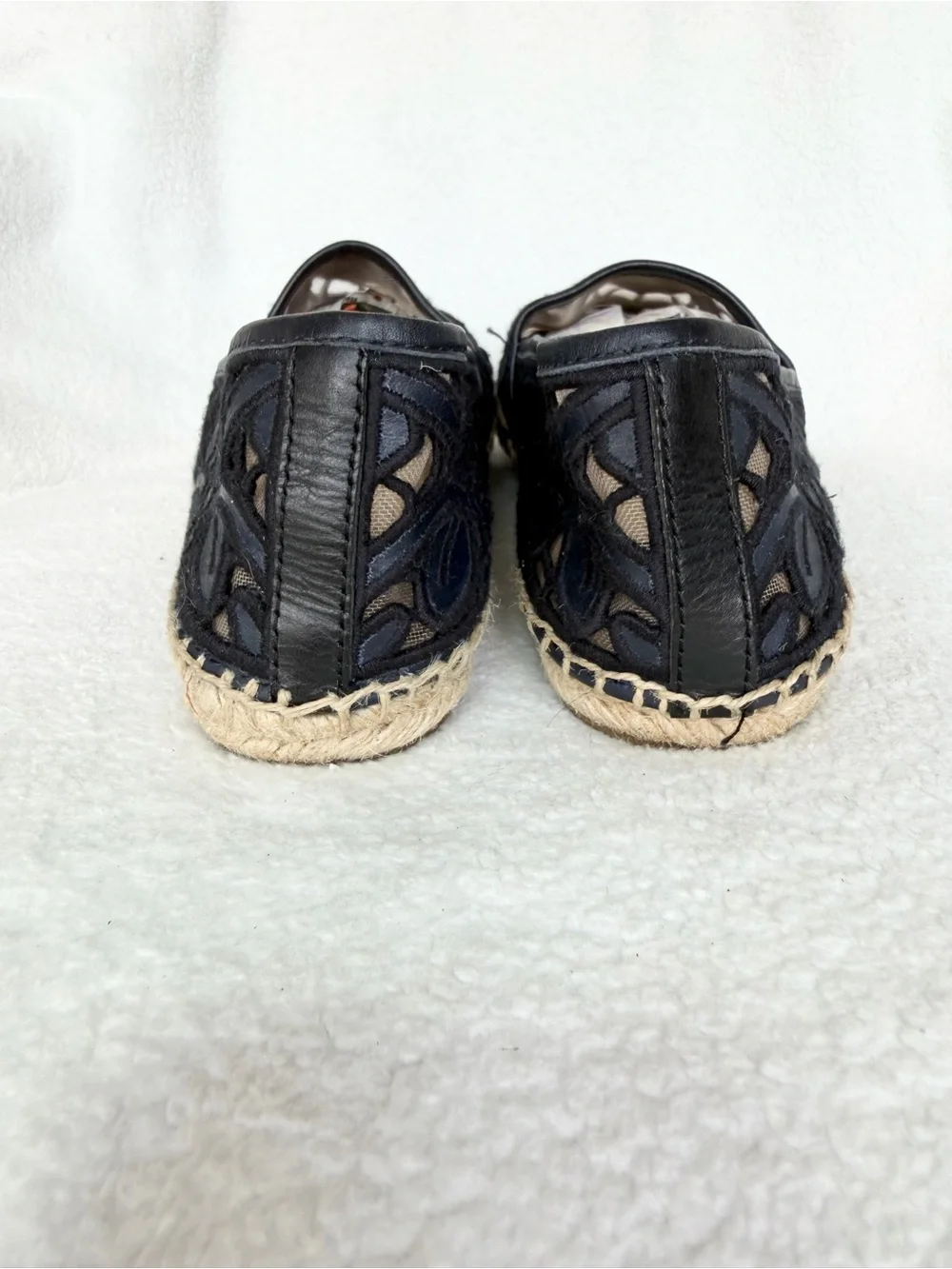 Tory Burch Black Cotton Lace and Leather Jackie Espadrilles 10.5